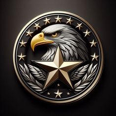 an eagle and star emblem on a black background