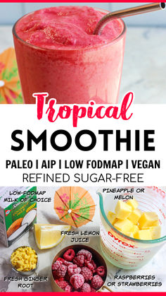 tropical smoothie recipe with text overlay