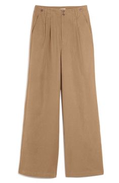 Made of a drapey Tencel® lyocell, cotton and linen blend, these straight-leg pants have sailor-inspired button tabs at the pleated high waist. A cool pick for your back-in-the-office needs. 30" inseam, 22" leg opening, 13" front rise, 19" back rise (size 16w)   48% Tencel lyocell, 33% cotton, 19% linen   Tencel lyocell is a sustainably produced fiber made with closed-loop processing   Machine wash, tumble dry   Imported Summer Wide Leg Chinos With Welt Pockets, Chic Relaxed Fit Wide-leg Chinos, Summer Chinos With Wide Leg And Welt Pockets, Chic Relaxed Fit High-waisted Chinos, Chic High-waisted Relaxed Fit Chinos, High Waist Chinos For Summer Workwear, High Waist Summer Chinos For Work, Solid Wide Leg Chinos With Welt Pockets, Wide-leg Chinos With Welt Pockets