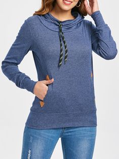 Drawstring Pocket Design Embroidered Hoodie - Purplish Blue - 2W50193812 - Women's Clothing  #WomensClothing #Women's #Clothing Hoodies For Teens, Lace Hoodie, Cheap Sweatshirts, Design Hoodie, Women Sweatshirts, Hoodie Size Chart, Hoodie Material, Embroidered Hoodie, Drawstring Hoodie