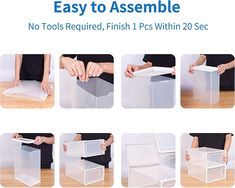 the instructions for how to assemble an easy storage box with plastic liners and handles