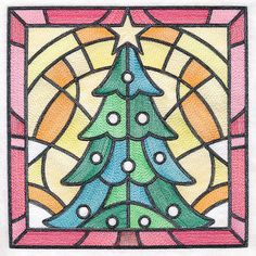 a stained glass window with a christmas tree