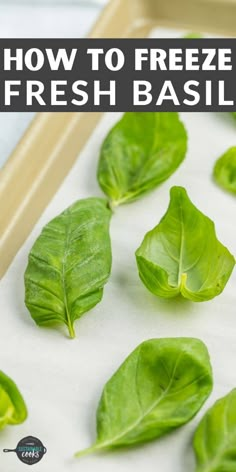 fresh basil leaves on a baking sheet with text overlay how to freeze fresh basil