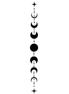 the phases of the moon are shown in this black and white illustration, with stars