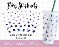 the stars starbucks cup is shown in purple and blue