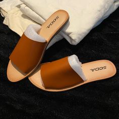 Comfortable Soda Flat Slides W/Saddle-Tan Uppers Casual Brown Sandals For Fall, Pink Loafers, White Ballet Flats, Buckle Loafers, Soda Shoes, Chunky Loafers, Platform Heels Chunky, Strap Shoes, Comfy Shoes