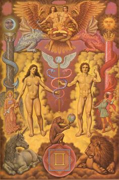 an image of the four main deities in this painting, including angels and demonses