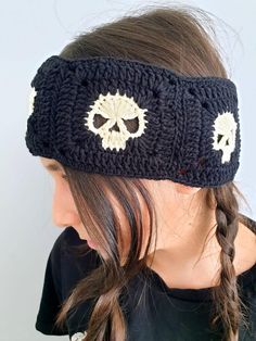 Crochet headband with skull, Halloween Gothic Skull Headband Hair Accessory Gift Crochet Skull Headband, Goth Crochet, Skull Headband, Bandeau Au Crochet, Accessories Goth, Halloween Gothic, Skull Halloween, Gothic Skull, Cameo Jewelry