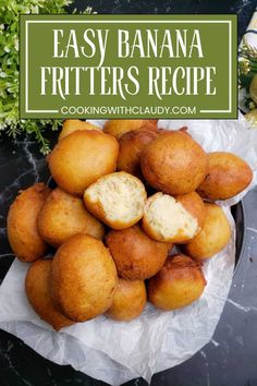 easy banana fritters recipe with text overlay