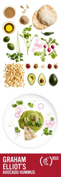 an image of food that includes avocado and hummus