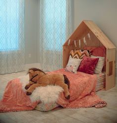 Kai House Bed Custom Kids Furniture Mattress On Floor Ideas Kids, House Headboard, Cute Window, Wood Playhouse, Playhouse Bed, Bunk Beds With Storage, Twin Mattress Size, Kids Headboard, Floor Bed