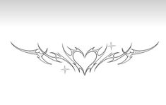 an artistic heart tattoo design with stars on the side and wings in the shape of a heart