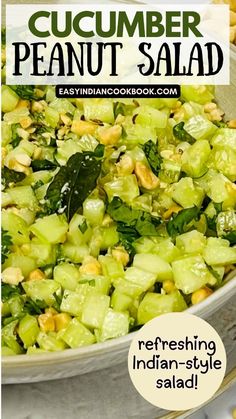 cucumber peanut salad in a bowl with text overlay