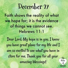 THE PEACE OF HEAVEN | December 27 | Inspirational Daily Bible Verse | HEBREWS 11:1 | Tree Poem, 27 December, Hebrews 11 1, Hebrews 11