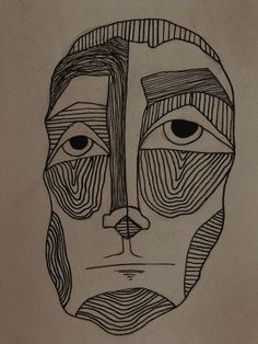 a black and white drawing of a man's face with lines all over it