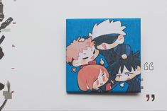 an image of two anime characters painted on wood