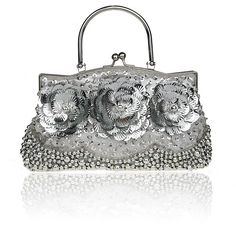 Buy Silver beaded Sequined Flower Clutch Bags Evening Bags Worldwide Free shipping and return, color: Silver , material: Polyester Sequin Shoulder Bag For Wedding, Elegant Handheld Sequined Bags, Silver Beaded Bag For Events, Flower Clutch, Prom Bag, Beaded Clutch Bag, Bride Bag, Vintage Evening Bags, Party Handbags