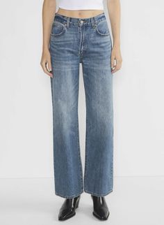 THE FARRAH HI-RISE WIDE JEAN | Aritzia High Rise Flare Jeans With Relaxed Fit, Chic Medium Wash Straight Leg Flares, Chic Flare Jeans With Relaxed Fit, Classic Denim Wide Leg Pants For Fall, Chic High Rise Rigid Denim Flare Jeans, Retro High Rise Relaxed Fit Flare Jeans, Modern Flare Jeans In Rigid Denim For Fall, Classic Mid-rise Wide Leg Pants, Chic Medium Wash Wide Leg Flares