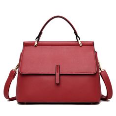 Color: Red Elegant Solid Color Flap Shoulder Bag, Office Satchel Shoulder Bag In Solid Color, Chic Solid Color Office Flap Bag, Large Capacity Red Office Bag, Burgundy Large Capacity Top Handle Shoulder Bag, Office Shoulder Bag With Double Handle In Solid Color, Daily Use Solid Color Top Handle Satchel, Office Solid Color Satchel Shoulder Bag, Solid Color Top Handle Satchel For Daily Use