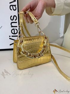 Bird in Bag - Embossed Crocodile Chain Necklace Trendy Gold Metal Bag, Trendy Gold Metal Bags, Gold Metal Bag With Chain, Gold Metal Chain Bag, Gold Metal Chain Bags, Gold Bags With Adjustable Chain For Gift, Trendy Gold Bag With Adjustable Chain, Chain Pattern, Crocodile Print