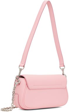 Buffed leather shoulder bag in pink. · Detachable shoulder strap · Detachable curb chain crossbody strap · Logo hardware at face · Logo embossed at back face · Magnetic flap · Patch pocket at interior · Faille lining · Logo-engraved silver-tone hardware · H5 x W8 x D2.5 Supplier color: Ribbon pink Trendy Pink Shoulder Bag With Silver-tone Hardware, Modern Pink Shoulder Bag With Metal Hardware, Pink Top Handle Shoulder Bag With Metal Hardware, Modern Pink Flap Shoulder Bag, Pink Shoulder Bag With Metal Hardware For Evening, Modern Pink Flap Bag With Detachable Handle, Pink Crossbody Shoulder Bag With Silver-tone Hardware, Modern Pink Shoulder Bag With Chain Strap, Pink Leather Flap Bag With Detachable Strap