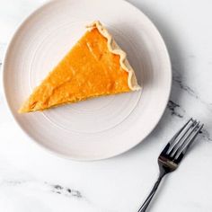 a piece of pie on a plate with a fork