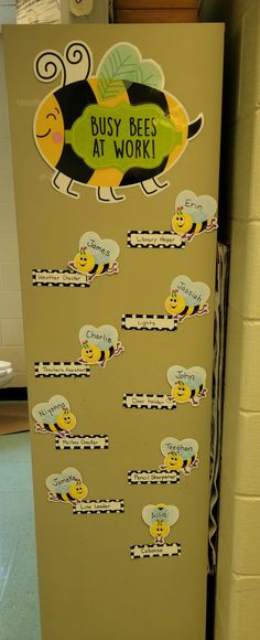 a refrigerator that has some stickers on it