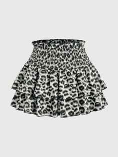 Women's Frill Trim Leopard Print Mini Skirt, Casual Vacation Black Boho   Woven Fabric Leopard Print,Plants,All Over Print,Textured Pattern Layered/Tiered Non-Stretch  Women Clothing, size features are:Bust: ,Length: ,Sleeve Length: Leopard Print Mini Skirt, Skirt Casual, Print Mini Skirt, Black Boho, Women Skirts, No Frills, All Over Print, All Fashion, Women Clothing