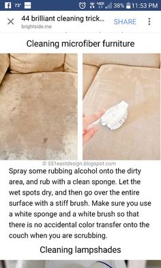 an image of someone cleaning their couch with a microfiber and other things on it