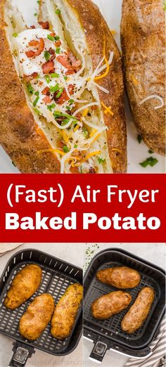 air fryer baked potatoes with text overlay