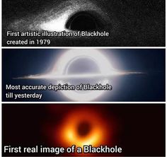 three different pictures with the same caption for each one, including an image of a black hole