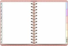 an open spiral notebook with blank pages and colored lines on the front, in pastel pink