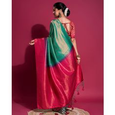 Green & Pink colored saree is made from kanjivaram silk fabric which is highlighted with beautiful zari weaving work as shown. comes along unstitched kanjivaram silk blouse piece which you can customise as per your design/style. Occasion - You can wear this saree for casual, outing & get together. Note:- The actual product may differ slightly in color and design from the one illustrated in the images when compared with computer or mobile screen. Measurements: Saree : KanjiVaram : 5.5 Mtrs Blouse : KanjiVaram Silk : 0.8 Mtr Material: KanjiVaram Silk Stitch Type: Unstitched Country of Origin: India Care Guide: Dry Clean Banarasi Silk Blouse Piece With Latkans For Eid, Navratri Banarasi Silk Blouse With Latkans, Banarasi Silk Blouse Piece With Latkans, Traditional Banarasi Silk Blouse With Latkans, Banarasi Silk Bollywood Blouse Piece With Latkans, Banarasi Silk Blouse Piece With Latkans For Festivals, Bollywood Banarasi Silk Blouse Piece With Latkans, Semi-stitched Art Silk Blouse Piece With Latkans, Puja Blouse Piece With Latkans In Art Silk