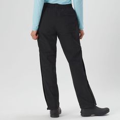 Women's No-Rainer Pants | Duluth Trading Company Black Waterproof Utility Bottoms, Waterproof Utility Sports Bottoms, Functional Bottoms With Elastic Waistband For Work, Waterproof Functional Full-length Bottoms, Functional Full Length Workwear Bottoms, Waterproof Black Bottoms For Outdoor Work, Practical Black Bottoms For Outdoor Work, Sporty Waterproof Full Length Bottoms, Functional Pants With Comfort Waistband For Work