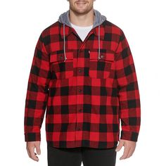 Stay comfy as temperatures cool down in this men's Levi's flannel shirt jacket. Sherpa lining delivers constant comfort. Stay comfy as temperatures cool down in this men's Levi's flannel shirt jacket. Sherpa lining delivers constant comfort. Midweight warmth rating Plaid pattern Attached drawstring hood Soft sherpa lining Adjustable button cuffs Zip and button closure 4-pocket Long sleevesFIT & SIZING Classic fitFABRIC & CARE Shell: cotton Lining: polyester Machine wash Imported Size: 3X Hoodie Flannel, Jacket Sherpa, Plaid Material, Levis Jacket, Flannel Jacket, Hooded Shirt, Red And Black Plaid, Sherpa Lined, Drawstring Hoodie