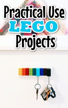 there is a key holder with legos on it and the words practical use of lego projects