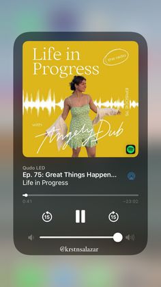 an mp3 player with the words life in progress on it's screen and audio