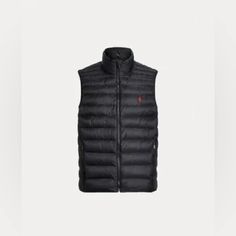 Polo Ralph Lauren Men’s Big & Tall Packable Full Zip Puffer Vest New With Tags Color: Black Size 2lt This Vest, Which Packs Into Its Own Pocket, Is Made From Recycled Fibers And Primaloft Thermoplume Insulation To Help Keep You Warm And Comfortable. Size Big 2x Has A 30¾" Body Length (Front And Back), A 21¾" Shoulder, And A 56½" Chest. Size Tall 2l Has A 32" Front Body Length, A 31¼" Back Body Length, A 21½" Shoulder, And A 56½" Chest. Mockneck. Full-Zip Front With A Flap At The Top That Prevent Classic Black Travel Outerwear, Black Ralph Lauren Outerwear For Work, Ralph Lauren Black Outerwear For Work, Classic Black Nylon Outerwear, Ralph Lauren Black Outerwear For Winter, Black Ralph Lauren Winter Outerwear, Ralph Lauren Black Winter Outerwear, Black Puffy Vest Leather, Black Moisture-wicking Vest For Streetwear