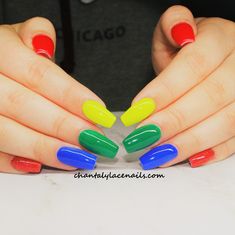 Primary Color Nail Art, Primary Color Nails, Yellow Blue Nails, Nails Tapered, Tapered Nails, Sculpted Gel Nails, Different Color Nails, Accepting New Clients, Toenail Designs