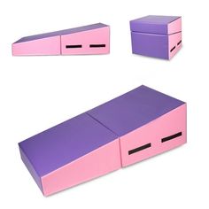 three boxes with different shapes and sizes, one is pink and the other is purple