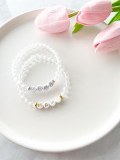 Mama Beaded Bracelet. Frosted Beaded Bracelet. Mama Letter | Etsy Mother’s Day Bracelet, White Beaded Bracelets With Round Beads For Mother's Day, White Beaded Bracelets For Mother's Day, White Round Beads Bracelets For Mother's Day, White Round Beaded Bracelets For Mother's Day, Adjustable White Crystal Bracelet With Letter Beads, White Crystal Bracelet With Letter Beads As Gift, Mother's Day White Name Bracelet With 8mm Beads, Letter Bead Bracelet