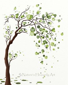 a watercolor painting of a tree with leaves blowing in the wind on a white background