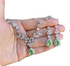 Hand Set Green Jewelry Sets For Anniversary, Green Elegant Wedding Jewelry, Green Hand Set Bridal Sets For Formal Occasions, Green Hand Set Jewelry For Wedding, Green Hand Set Jewelry Sets For Wedding, Elegant Green Bridal Set For Wedding, Elegant Green Jewelry Sets For Anniversary, Formal Green Hand-set Bridal Sets, Elegant Green Bridal Sets For Parties