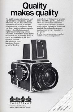 an advertisement for a camera with the words'quality makes quality'written on it