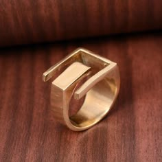 Antique Brass Geometric Ring Big Statement Abstract Modern - Etsy UK Tall Rings, Big Statement Rings, Geometric Rings, Simple Rings, Gold Rings Simple, Wide Band Ring, Square Ring, Simple Ring, Geometric Ring