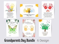 six handprinted greeting cards with the words grandparents's day bundle 6 designs