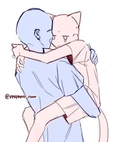 a drawing of two people hugging and one is wearing a blue shirt with his arms around the other