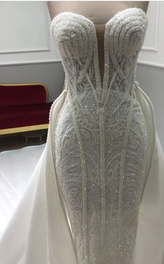 the back of a wedding dress on display