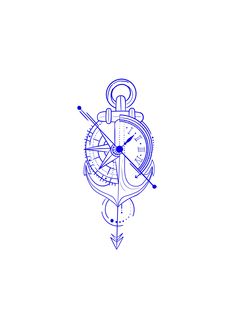 a drawing of an anchor and compass on a white background