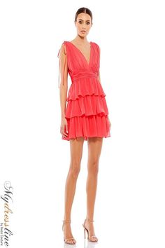 Mac Duggal 55403 - Mydressline Rosa Shocking, Tiered Ruffle Mini Dress, Vestidos Color Coral, Mode Rose, Mini Dress Hot, A Line Cocktail Dress, Stylish Short Dresses, Unique Prom Dresses, Chiffon Overlay